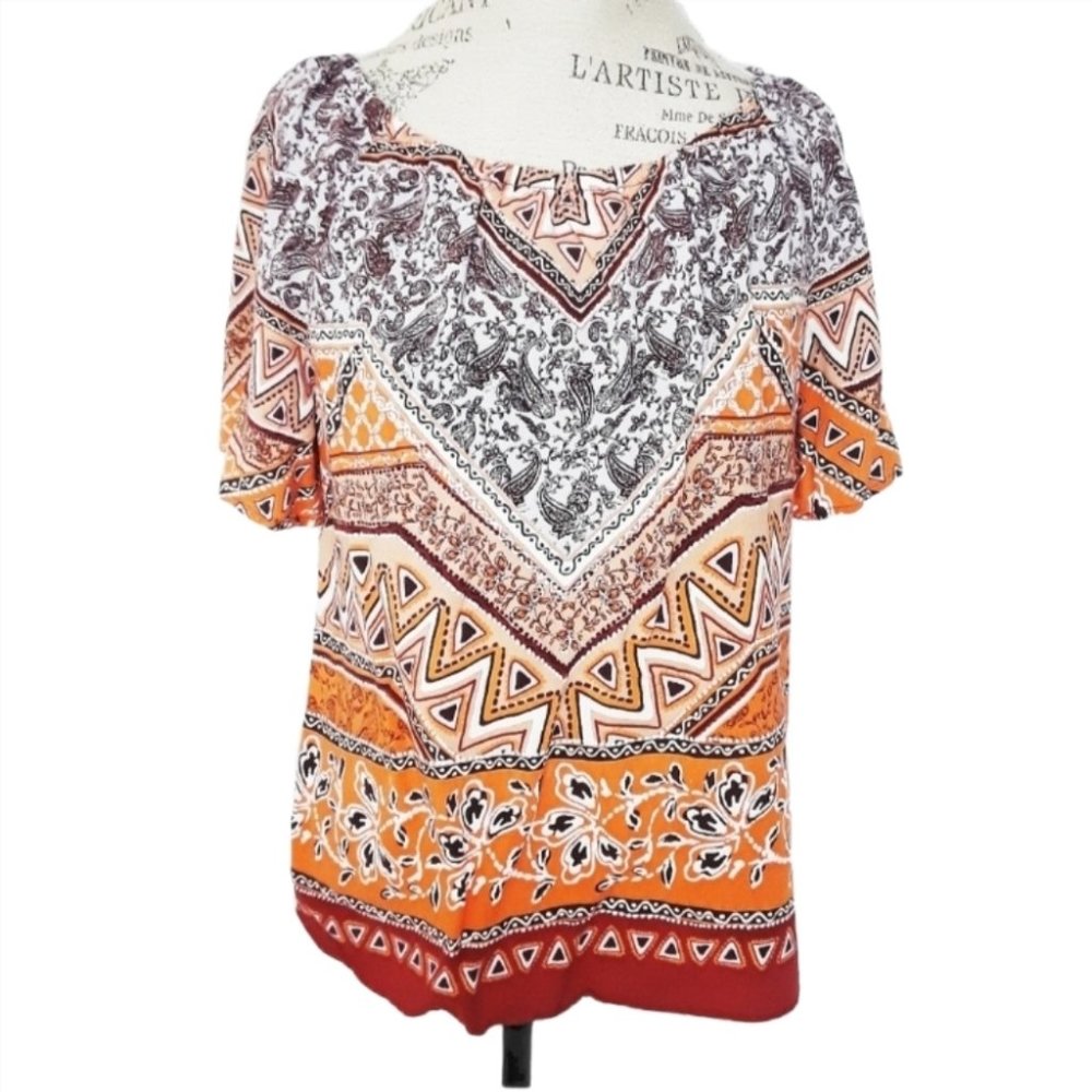 C Est.1946 Boho Orange and Brown Tunic XL fits like a woman's medium.